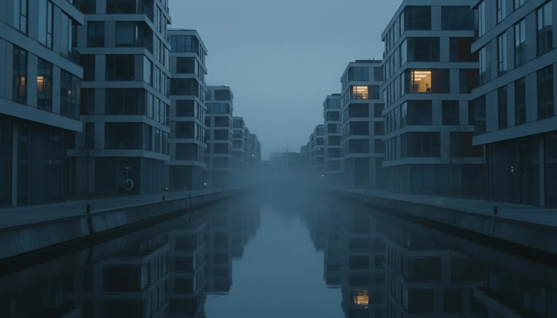 Kanal i Ørestad ved skumring